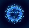 Corona virus blue glowing on dark blue background illustration,
