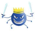 Corona virus cartoon blue with sword isolated with white background. covid-19. Virus illustration. bad face of disease and Royalty Free Stock Photo