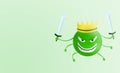 Corona virus cartoon green with sword isolated with white background. covid-19. Virus illustration. bad face of disease and Royalty Free Stock Photo