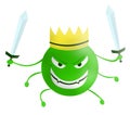 Corona virus cartoon green with sword isolated with white background. covid-19. Virus illustration. bad face of disease and Royalty Free Stock Photo