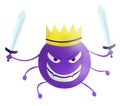 Corona virus cartoon violet with sword isolated with white background. covid-19. Virus illustration. bad face of disease and Royalty Free Stock Photo