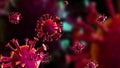 Corona Virus COVID -19. 3d render microbe on red background. Disease germ, pathogen organism, infectious micro virology