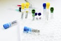 Corona virus and Covid-19 positive test samples. Diagnosis and laboratory. Studio shoot, white background Royalty Free Stock Photo