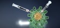 Corona Virus Covid-19 Realistic Closeup Macro Needles Syringes Cure Search Weak Bacteria Injecting Poison Green With Yellow Core Royalty Free Stock Photo