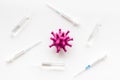 Corona virus Covid-19 - vaccine concept with syringe - on white background top-down Royalty Free Stock Photo