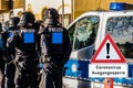 Corona virus curfew warning sign police control in german