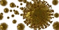 Corona virus 3D render. White background. Concept of a dangerous virus epidemic, gold finish illustration