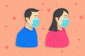 Corona Virus, Corona Virus Disease COVID-19, Novel Coronavirus 2019-nCoV. Men and women wear masks to avoid corona virus