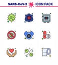 Corona virus disease 9 Filled Line Flat Color icon pack suck as danger, security, locker, protection, securitybox