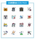 Corona virus disease 16 Flat Color Filled Line icon pack suck as chemistry, online, clinic, medical, syring