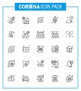 Corona virus disease 25 line icon pack suck as clean, pulse, virus, medical, beat