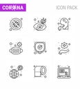 Corona virus disease 9 Line icon pack suck as  medical, face, view, people, healthcare Royalty Free Stock Photo