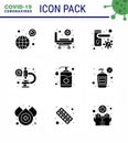 25 Coronavirus Emergency Iconset Blue Design such as bottle, microscope, wheels, laboratory, bacteria