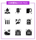 Corona virus disease 9 Solid Glyph Black icon pack suck as washing, hands, tissue, protect, test