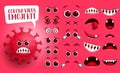 Corona virus emoji kit vector set. Covid19 coronavirus smiley and emoticon face creation. Royalty Free Stock Photo