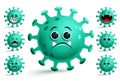 Corona virus emoji smiley vector set. Covid-19 coronavirus smileys emojis and emoticons.