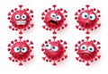 Corona virus emojis icon vector set. Covid corona virus icon and emoticons Royalty Free Stock Photo
