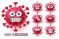 Corona virus emoticons vector set. corona virus emoticons or emojis