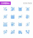 Corona virus 2019 and 2020 epidemic 16 Blue icon pack such as hospital, weight, locker, scale, securitybox