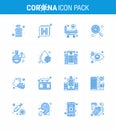 Corona virus 2019 and 2020 epidemic 16 Blue icon pack such as research, flask, hospital, search, germs