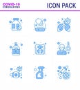 Corona virus 2019 and 2020 epidemic 9 Blue icon pack such as scale, hand sanitizer, disease, hand, cream