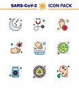 Corona virus 2019 and 2020 epidemic 9 Filled Line Flat Color icon pack such as hygiene, unhealthy, covid, hands, bacteria