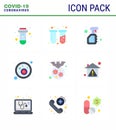 Corona virus 2019 and 2020 epidemic 9 Flat Color icon pack such as bat, covid, cleaning, bacteria, virus