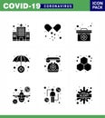 COVID19 corona virus contamination prevention. Blue icon 25 pack such as telephone, doctor on call, case, medical, insurance