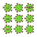 Corona virus green emoticon vector set Royalty Free Stock Photo