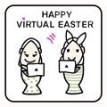 Corona virus happy easter bunny egg social media message. Quarantine virtual business clipart banner. Stay positive