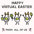 Corona virus happy easter bunny egg social media message. Quarantine virtual business clipart banner. Stay positive