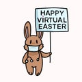 Corona virus happy easter bunny social media banner poster. Quarantine virtual stay home clipart. Stay positive covid 19