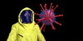 Corona Virus and Hazmat Suit with Gas Mask Wuhan Virus 3D illustration of Covid-19