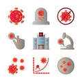 Corona virus icon set include virus, dead,stop,hand,hospital,microscope,infection,statistic,bacteria
