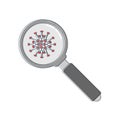 Corona virus microbe under a magnifying glass. Coronavirus epidemic. Human epidemic danger. Zoom image bacteria. Flat illustration Royalty Free Stock Photo