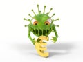 Corona virus monster attacks to euro sign. 3D illustration, cartoon virus character