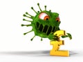 Corona virus monster attacks to pound sign. 3D illustration, cartoon virus character