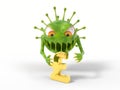 Corona virus monster attacks to pound sign. 3D illustration, cartoon virus character