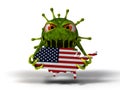 Corona virus monster destroys america map. 3d illustration