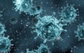 Corona virus 2019-ncov flu outbreak, microscopic view of floating influenza virus cells, SARS pandemic risk concept, 3D rendering Royalty Free Stock Photo