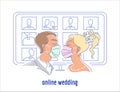 Corona virus pandemic online wedding illustration