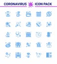 25 Coronavirus Emergency Iconset Blue Design such as bacteria, online, virus, medical, medical