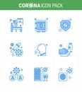 9 Blue viral Virus corona icon pack such as virus, dropper, securitybox, medicine, virus