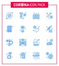 Corona virus prevention. covid19 tips to avoid injury 16 Blue icon for presentation vaccine, medicine, fuild, coronavirus, kit