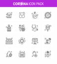 Coronavirus awareness icons. 16 Line icon Corona Virus Flu Related such as bacteria, covid, science, coronavirus, research