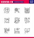 Corona virus prevention. covid19 tips to avoid injury 9 Line icon for presentation dry, medical, virus, hands, safe