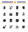 Novel Coronavirus 2019-nCoV. 16 Solid Glyph Black icon pack brain, ilness, communication, flu, service