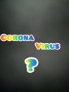Corona virus and question mark written on Blackboard in an abstractly gray blurred photo, Covide-19 messages