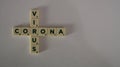 Corona virus script written with blocks on white background Royalty Free Stock Photo