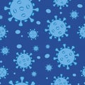 Corona virus seamless pattern on blue background